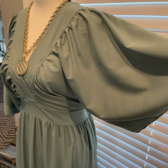 Maxi dress casual mid sleeves pleated ruffle BoHo dress - Picture 10 of 16